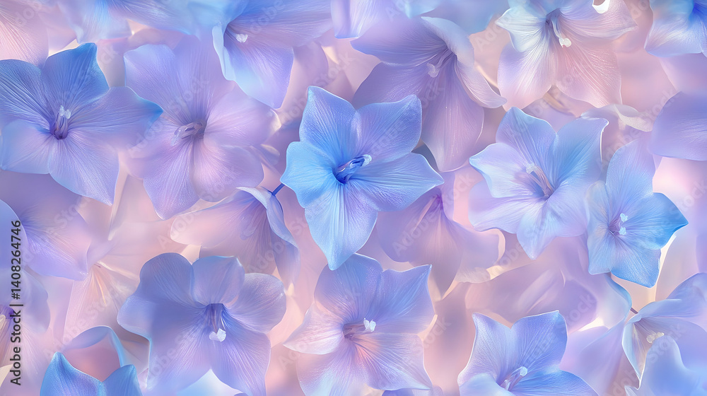 Delicate pastel blossoms create a soft floral backdrop.