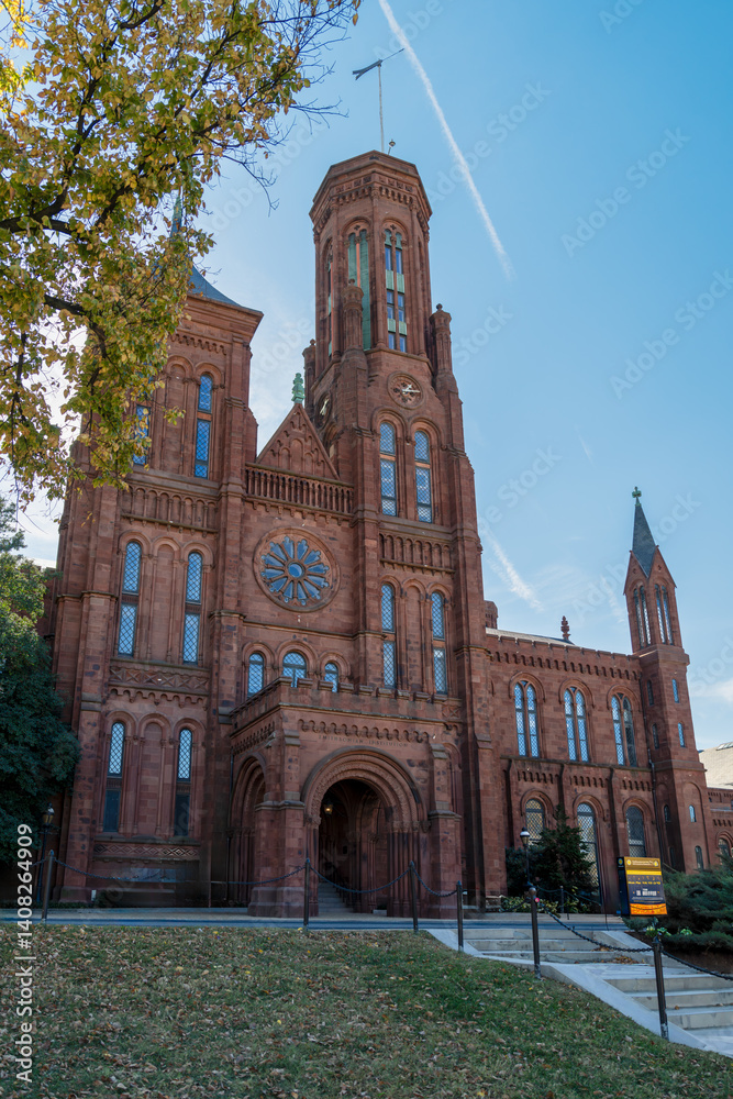 Front View of the Smithsonian Institution Castle on the National Mall in Washington DC