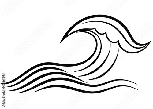 Wave line art silhouette vector for ocean, water, and nature themes
