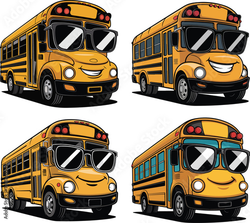 Cute Cartoon School Bus Clipart Set – Fun Expressions & Emotions 