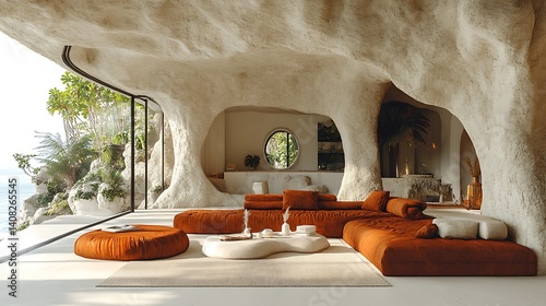 Elegant cave-style retreat with modern lounge high resolution image