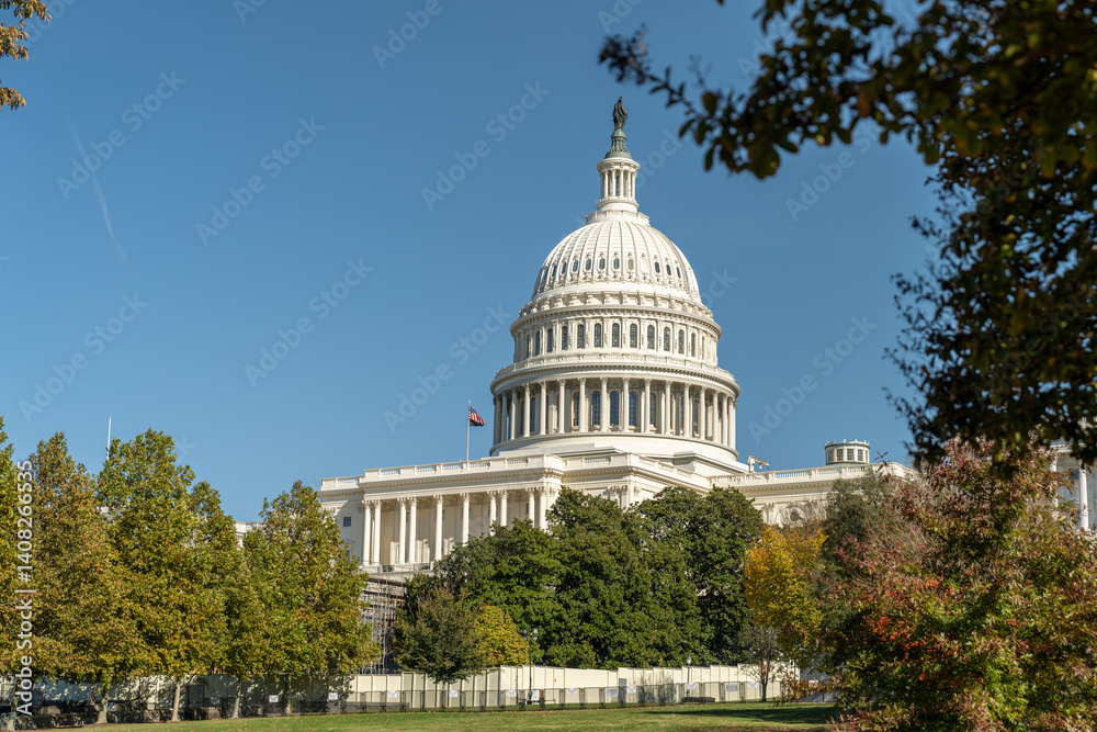 US Capitol Building Surrounded by Fall Foliage in Washington DC
