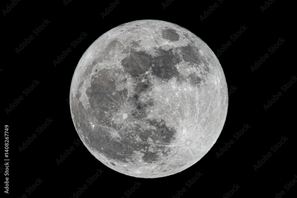 High-Resolution Full Moon Close-Up with Visible Lunar Surface Details