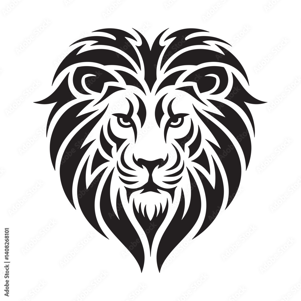 Fototapeta premium Black and White Lion Head Silhouette – Majestic Wild Animal Vector Art