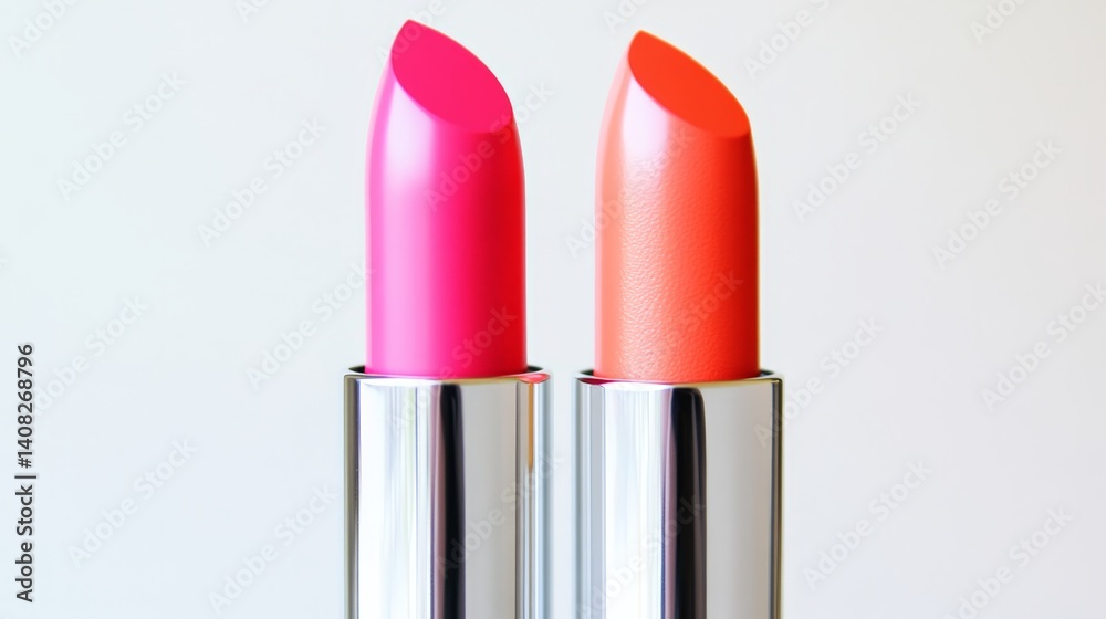 Obraz premium Vibrant pink and orange lipsticks with metallic cases