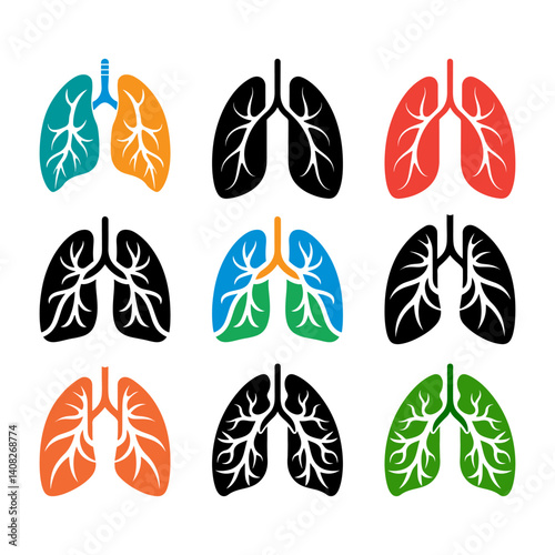 Human lungs icon set