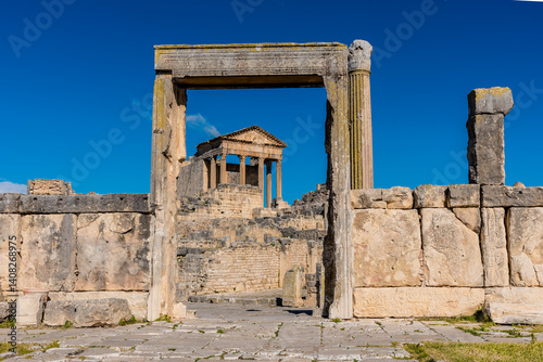 Ruins of Roman temples in Dougga, Tunisia