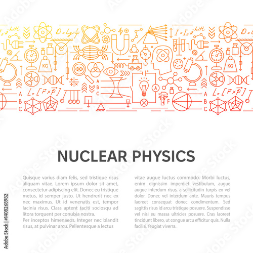Nuclear Physics Line Template. Vector Illustration of Outline Design. Science, Biology, Chemistry and Laboratory Poster.