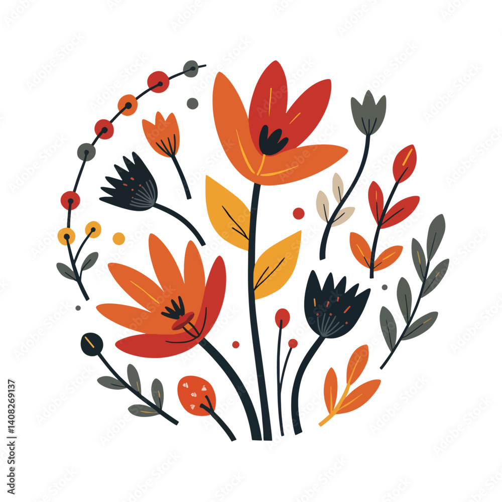 Set of hand-drawn folklore vector flowers
Set of hand-drawn folklore vector flowers