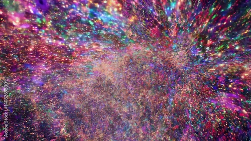 Spectacular burst of multicolor sparkles in dynamic radiant movement