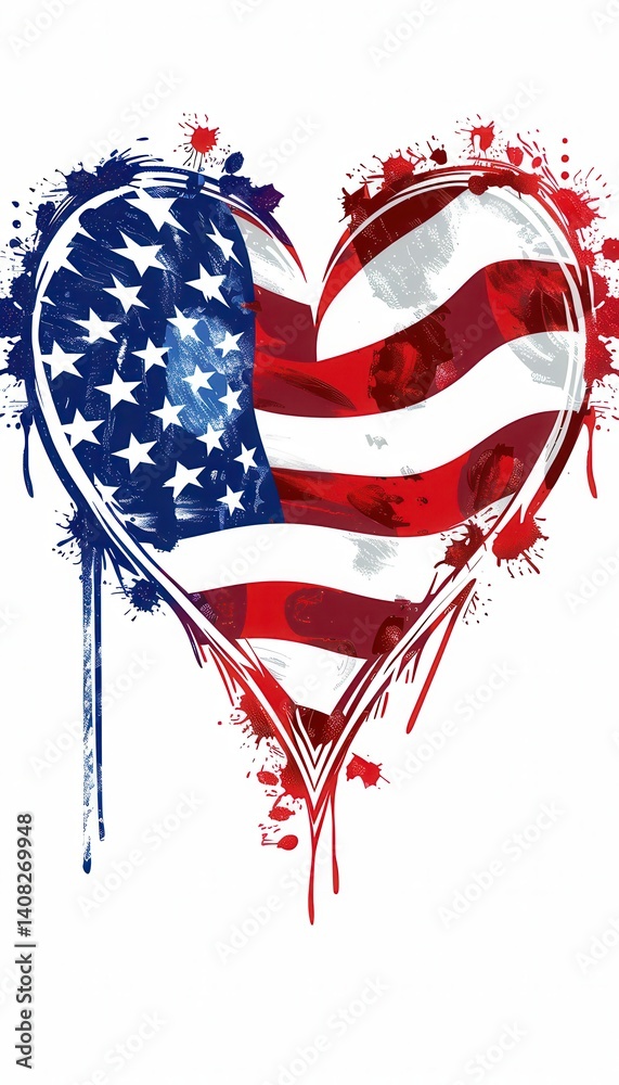 American Flag Heart Design for Patriotic Greeting Cards and Posters