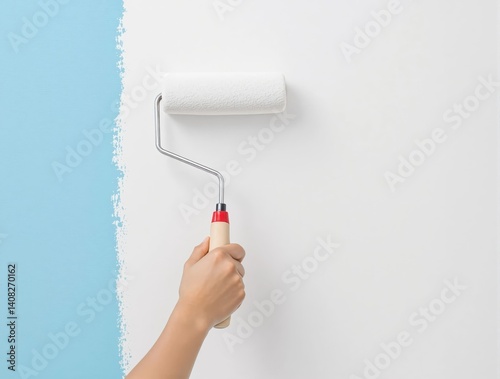 A person is painting a wall with a roller