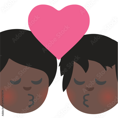 Couple Kiss: dark Woman, Dark-Skinned Man, Heart
