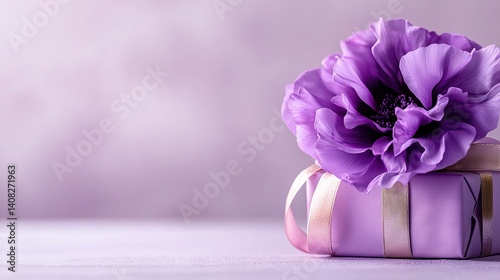Wallpaper Mural   Large purple flower on a purple gift box, with a bow at the bottom Torontodigital.ca