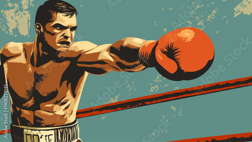 Boxer Throwing Punch in the Ring Illustration