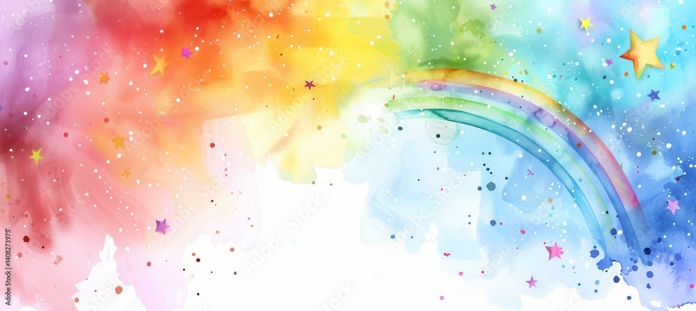 Colorful Watercolor Pride Border with Rainbow Splashes and Stars for Festive Designs