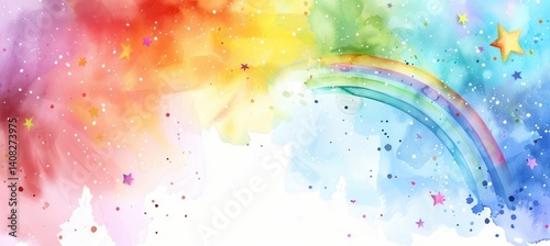 Obraz na płótnie Colorful Watercolor Pride Border with Rainbow Splashes and Stars for Festive Designs w salonie