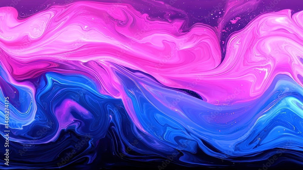 Fototapeta premium Pink and Blue Swirls on Purple and Pink Background with Space