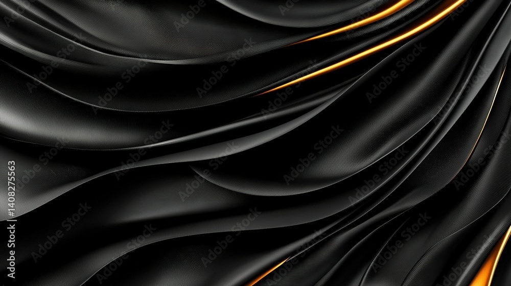 Fototapeta premium A zoomed-in image of a black and gold wallpaper featuring undulating black and gold lines along its edges
