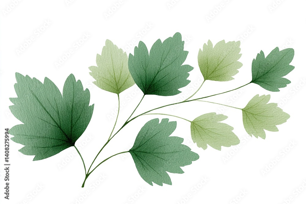 Fototapeta premium Fresh green leaves on a delicate branch showcasing different shades and textures in a natural setting