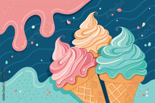 Generate an abstract image of melting ice cream in soft pink and peach hues, showcasing flowing, irregular shapes.