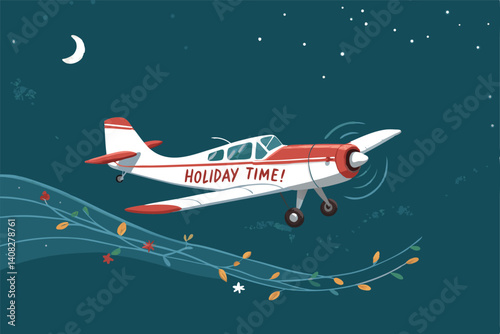 A cheerful cartoon airplane towing a blank banner, bright colors, whimsical style,  sky background.