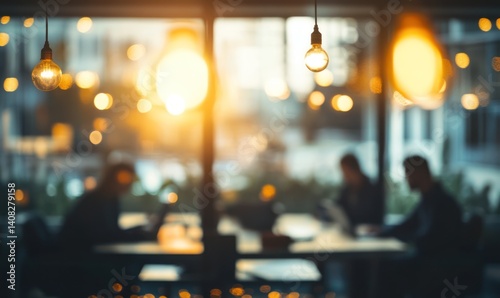 Wallpaper Mural Cozy Evening at a Cafe: Warm Lights and Blurred Silhouettes Torontodigital.ca