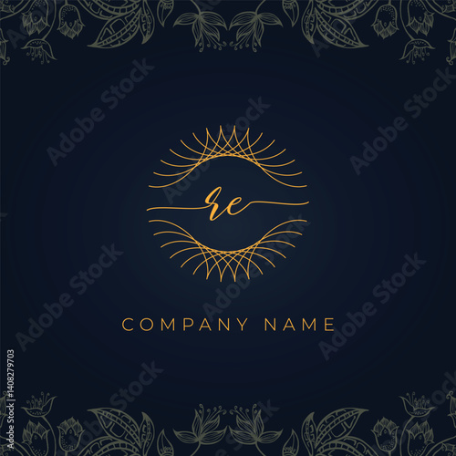 Elegant luxury letter RE logo.