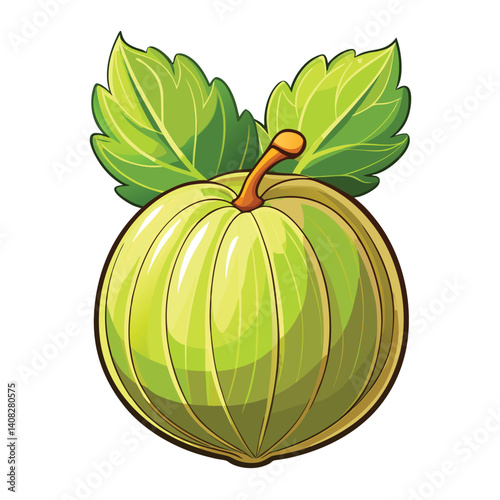 Green, round fruit with leaves