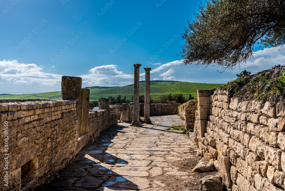 Ruins of Roman temples in Dougga, Tunisia