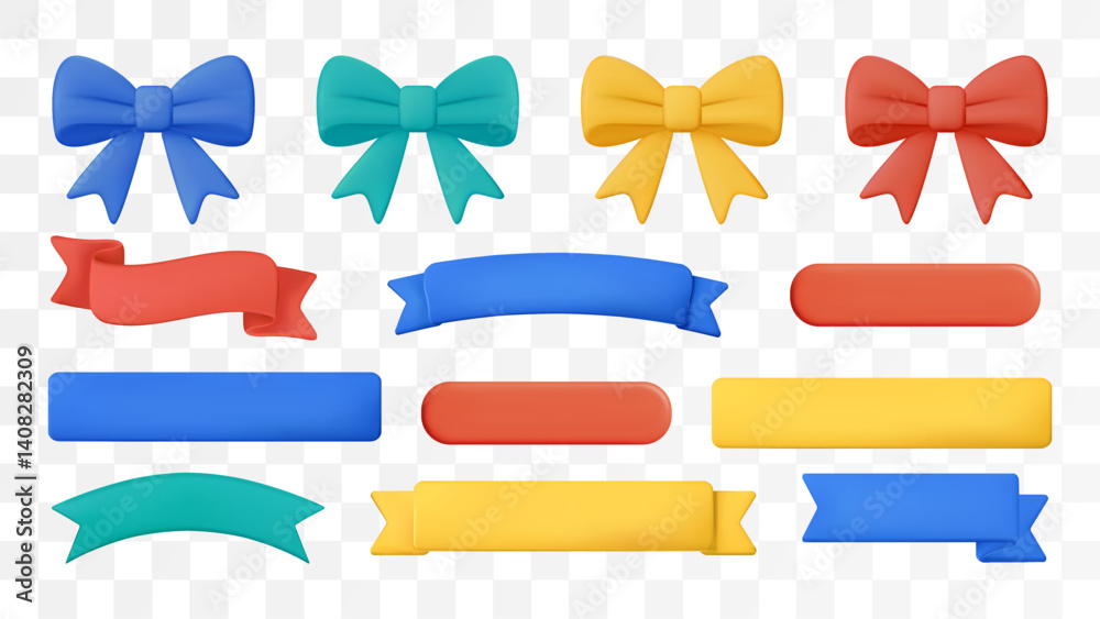 3d Ribbon Bow Banner Text Box Plastic Title Strip Badge Curve Label Vector Design Set Tag Frame