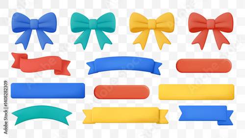 3d Ribbon Bow Banner Text Box Plastic Title Strip Badge Curve Label Vector Design Set Tag Frame