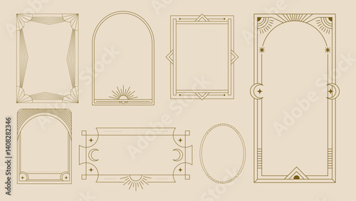 Frame Art Deco Set Geometric Card Border Celestial Banner Element Line Modern Vector Elegant Vintage Boho Luxury Holiday Art Nouveau