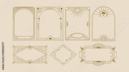 Frame Art Deco Set Geometric Card Border Celestial Banner Element Line Modern Vector Elegant Vintage Boho Luxury Holiday Art Nouveau