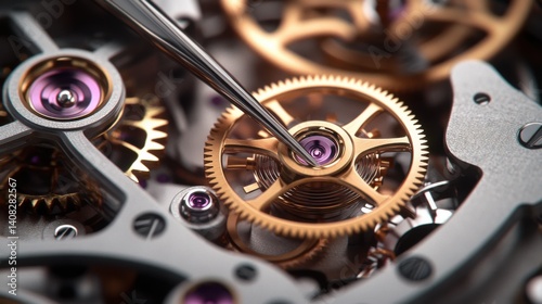 Watchmaker carefully assembling intricate gears inside a luxury timepiece. Featuring precision and fine craftsmanship