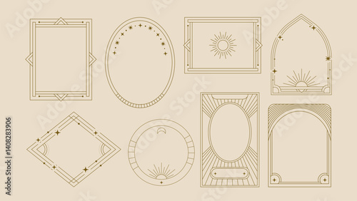 Frame Art Deco Set Geometric Card Border Celestial Banner Element Line Modern Vector Elegant Vintage Boho Luxury Holiday Art Nouveau