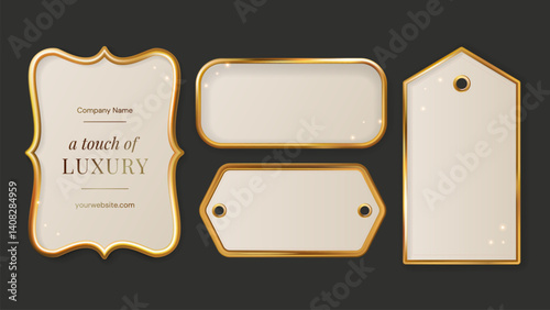 Frame Golden Gold Label Luxury Metal Royal 3d Tag Border Shape Holiday Arabic Ornament Set Traditional Invitation Emblem