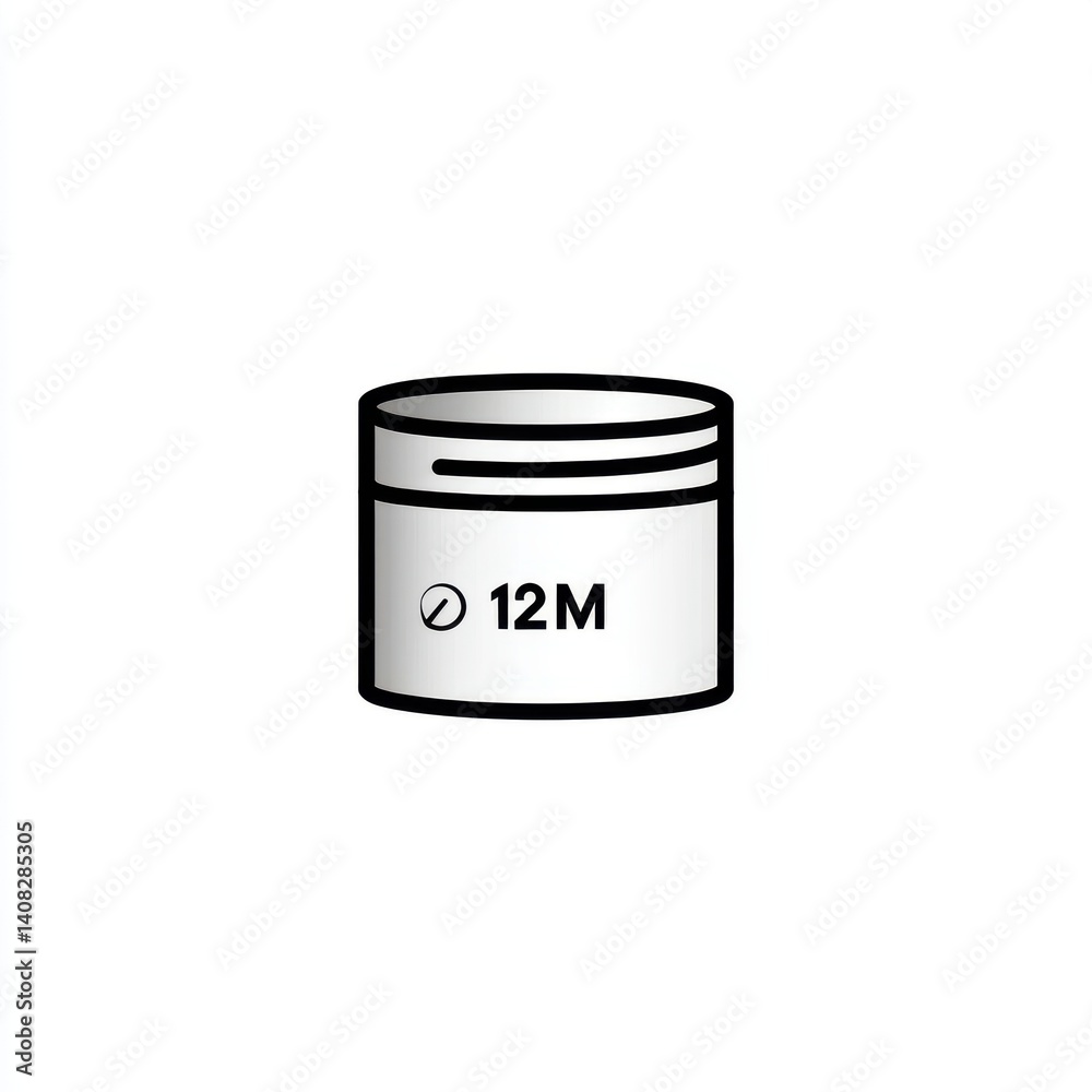 Illustration of a cosmetic jar with 12m symbol on white background Illustration of a cosmetic jar with 12m symbol on white background