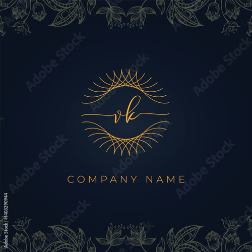 Elegant luxury letter VK logo.
