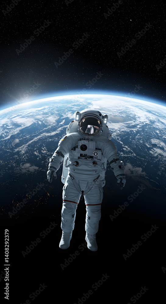 Astronaut floating in space, Earth in the background. Exploring the cosmos. A spacewalk beyond our atmosphere. Starry sky. Astronaut floating in space, Earth in the background. Exploring the cosmos. A spacewalk beyond our atmosphere. Starry sky.