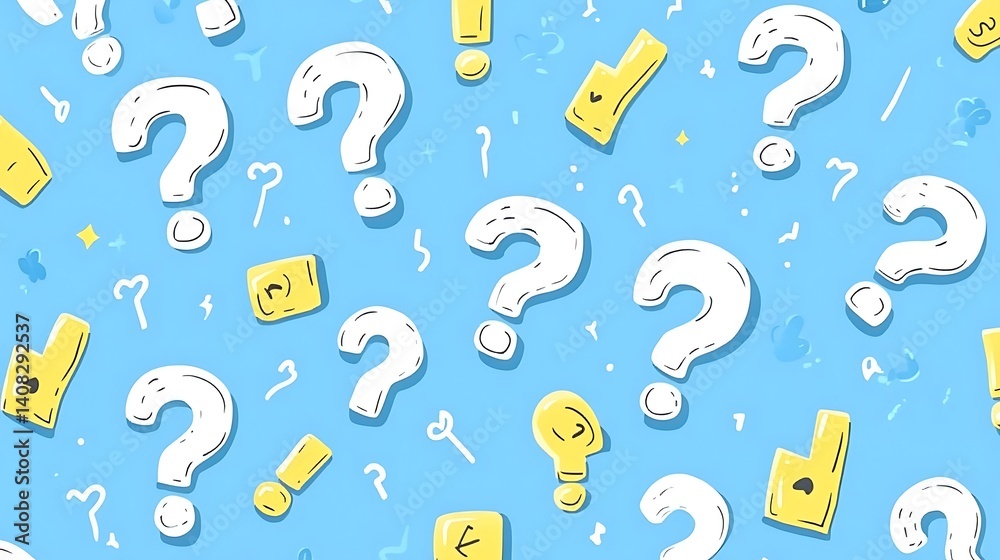 A light-blue background filled with many question marks and simple icons. A light-blue background filled with many question marks and simple icons.
