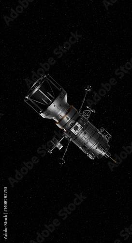 Satellite in orbit: A sleek, silver satellite navigates the starlit expanse, representing technology and exploration in space.