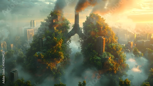 Eco-Awareness: A striking visual metaphor juxtaposes the delicate balance between industrial growth and environmental well-being. The lungs, represented as a verdant landscape.