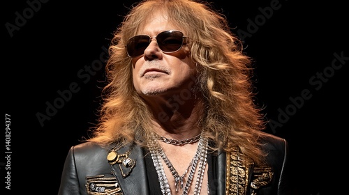 Iconic rock musician, showcasing stage presence.