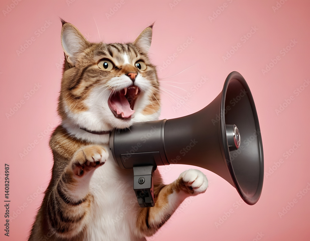 Fototapeta premium A cat is screaming in the loudspeaker