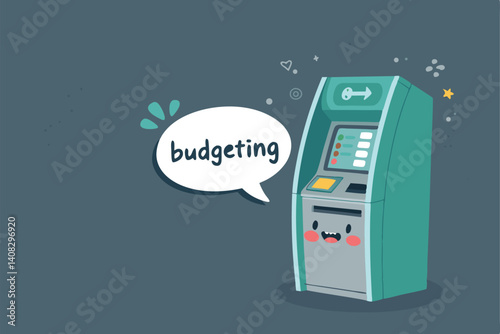 A friendly cartoon ATM machine dispensing financial advice, offering helpful tips via a speech bubble.  Include cheerful expressions.
