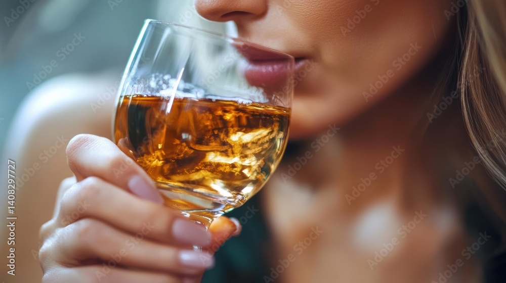 Woman drinking an alcoholic beverage from a glass Woman drinking an alcoholic beverage from a glass