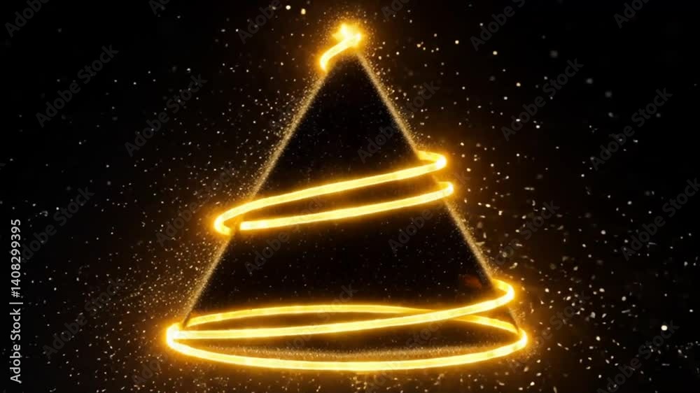 Glowing Christmas tree on black background, creative design