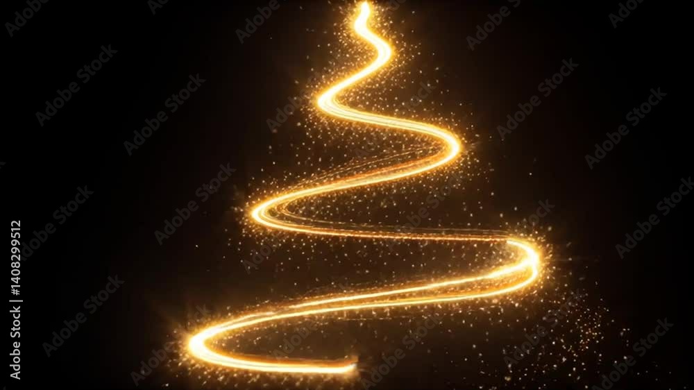 Glowing Christmas tree on black background, creative design