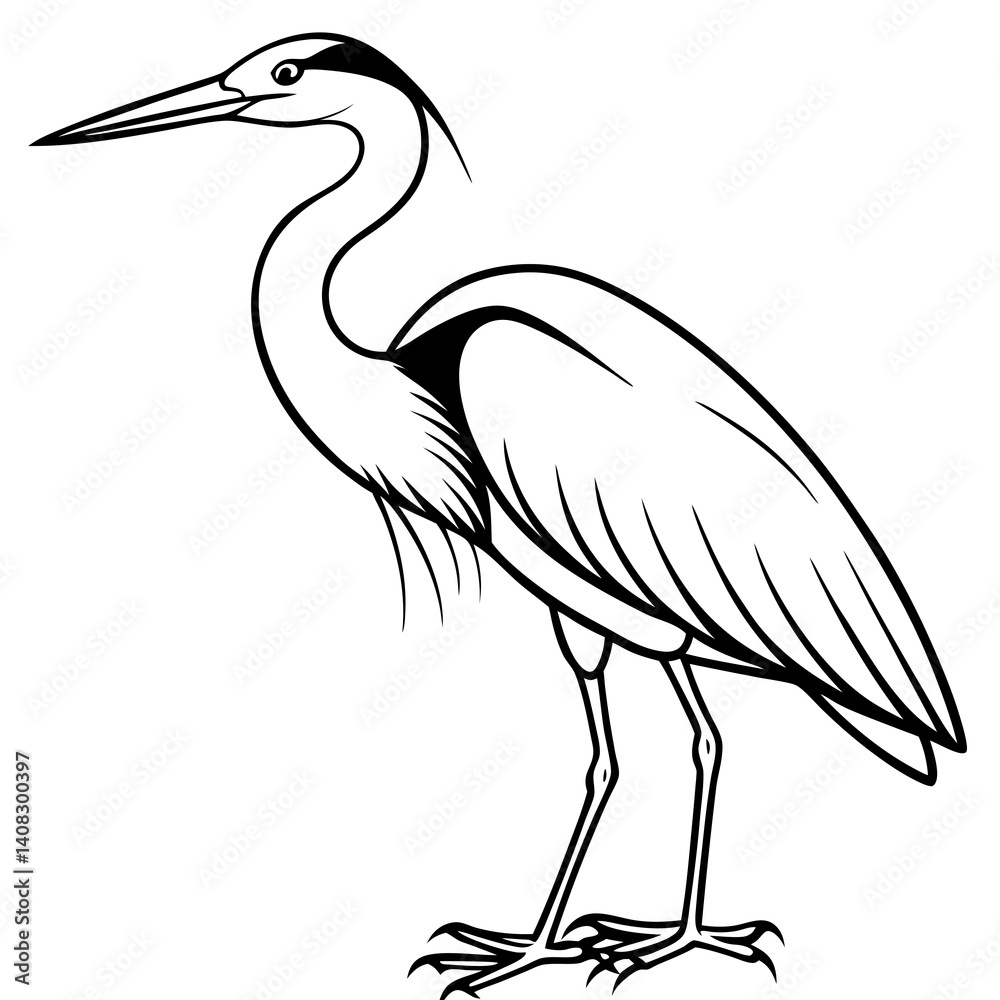 Fototapeta premium Minimal Great Blue Heron Vector Illustration on White Background